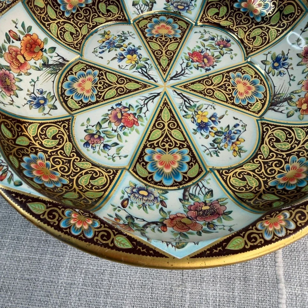 VTG 1971 Daher Decorated Ware Floral Metal Tin Bowl Trinket Tray Key Purse Bowl‎